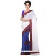 Art Silk Beige And Blue Designer Half N Half Saree