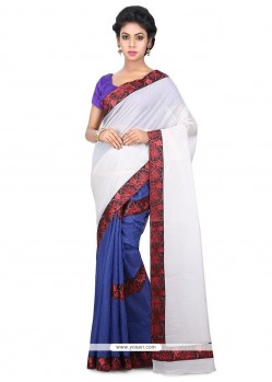 Art Silk Beige And Blue Designer Half N Half Saree