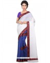 Art Silk Beige And Blue Designer Half N Half Saree