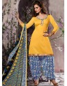 Yellow Cotton Punjabi Patiala Suit