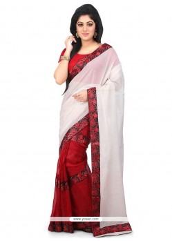 Beige And Red Designer Half N Half Saree