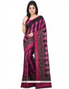 Art Silk Black And Hot Pink Print Work Designer Saree