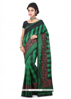 Art Silk Black And Green Embroidered Work Classic Saree