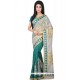 Art Silk Beige And Green Embroidered Work Half N Half Designer Saree