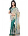 Art Silk Beige And Green Embroidered Work Half N Half Designer Saree