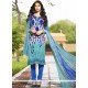 Blue Embroidered Work Churidar Suit