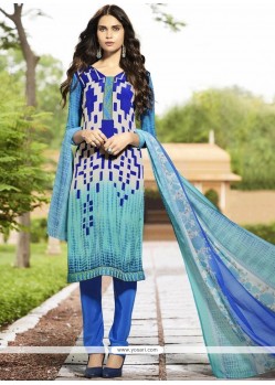 Blue Embroidered Work Churidar Suit