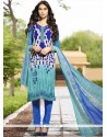 Blue Embroidered Work Churidar Suit