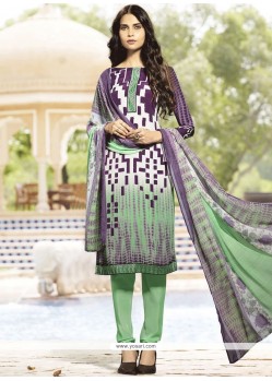 Embroidered Work Multi Colour Faux Crepe Churidar Suit