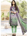 Embroidered Work Multi Colour Faux Crepe Churidar Suit