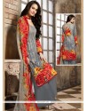 Grey Print Work Cotton Palazzo Suit