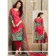 Print Work Rose Pink Cotton Churidar Suit