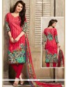 Print Work Rose Pink Cotton Churidar Suit