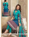 Blue Print Work Cotton Churidar Suit