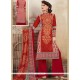 Red Print Work Palazzo Suit