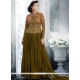 Green Resham Work Handloom Silk Floor Length Anarkali Suit