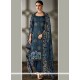 Navy Blue Print Work Designer Straight Suit