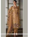 Print Work Tussar Silk Beige Designer Straight Suit