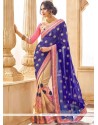 Faux Georgette Beige And Blue Half N Half Designer Saree