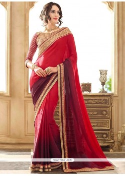 Embroidered Work Maroon Jacquard Shaded Saree