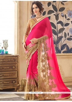 Faux Georgette Patch Border Work Shaded Saree