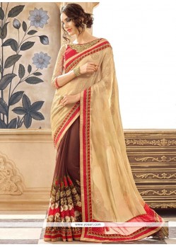 Beige And Brown Designer Half N Half Saree