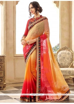 Multi Colour Embroidered Work Faux Georgette Shaded Saree