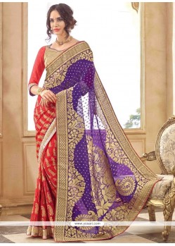 Faux Georgette Purple And Red Classic Designer Saree