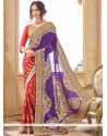 Faux Georgette Purple And Red Classic Designer Saree