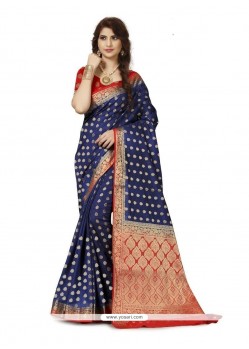 Navy Blue Weaving Work Banarasi Silk Traditional Designer Saree