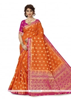 Orange Weaving Work Banarasi Silk Traditional Saree