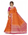 Orange Weaving Work Banarasi Silk Traditional Saree