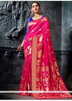 Art Silk Hot Pink Weaving Work Designer Traditional Saree