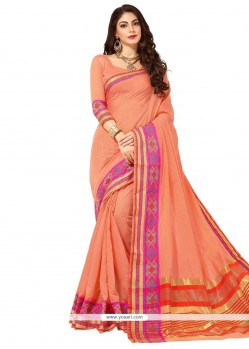 Cotton Silk Peach Woven Work Casual Saree