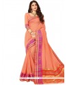 Cotton Silk Peach Woven Work Casual Saree