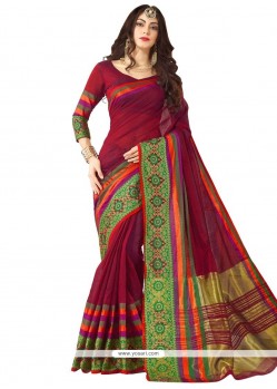 Cotton Silk Wine Casual Saree