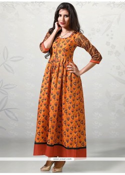 Orange Cotton Party Wear Kurti