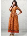 Orange Cotton Party Wear Kurti