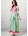 Print Work Cotton Green Party Wear Kurti