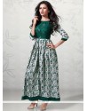 Cotton Green Print Work Party Wear Kurti