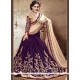 Faux Georgette Gold And Purple Resham Work Half N Half Designer Saree