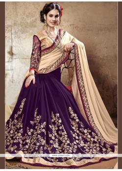 Faux Georgette Gold And Purple Resham Work Half N Half Designer Saree