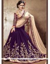 Faux Georgette Gold And Purple Resham Work Half N Half Designer Saree