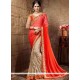 Beige And Orange Patch Border Work Net Designer Half N Half Saree