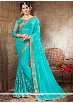 Faux Georgette Blue Classic Designer Saree