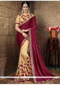 Resham Work Beige And Wine Half N Half Trendy Saree