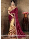 Resham Work Beige And Wine Half N Half Trendy Saree