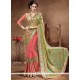 Resham Work Green And Peach Designer Half N Half Saree