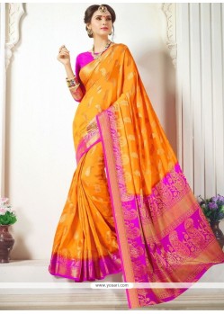 Weaving Work Orange Traditional Designer Saree