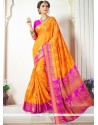 Weaving Work Orange Traditional Designer Saree